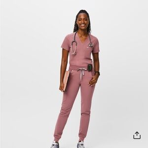Figs Pink Track Pants and Cropped Top Set